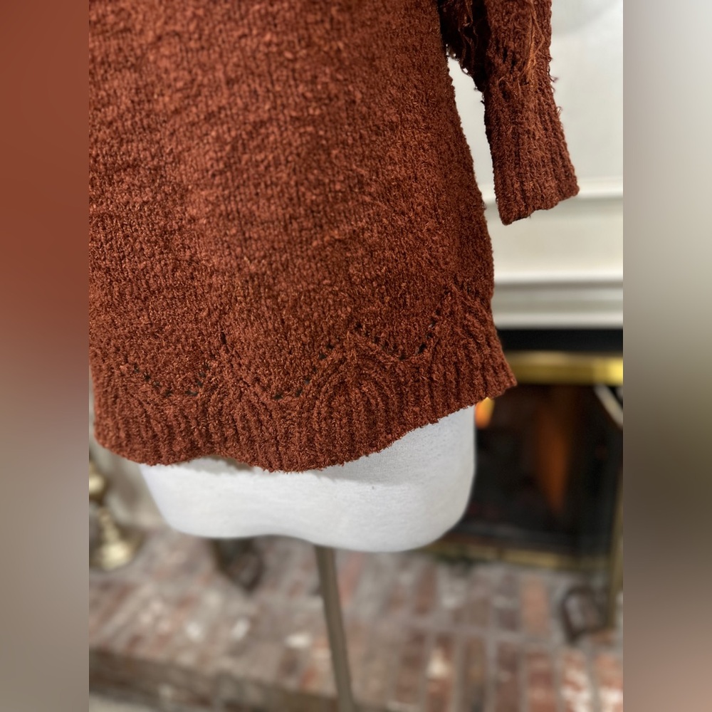 Pilcro Luna Pointelle Tunic Sweater Rust Brown Cottagecore Bohochic - Picture 4 of 11